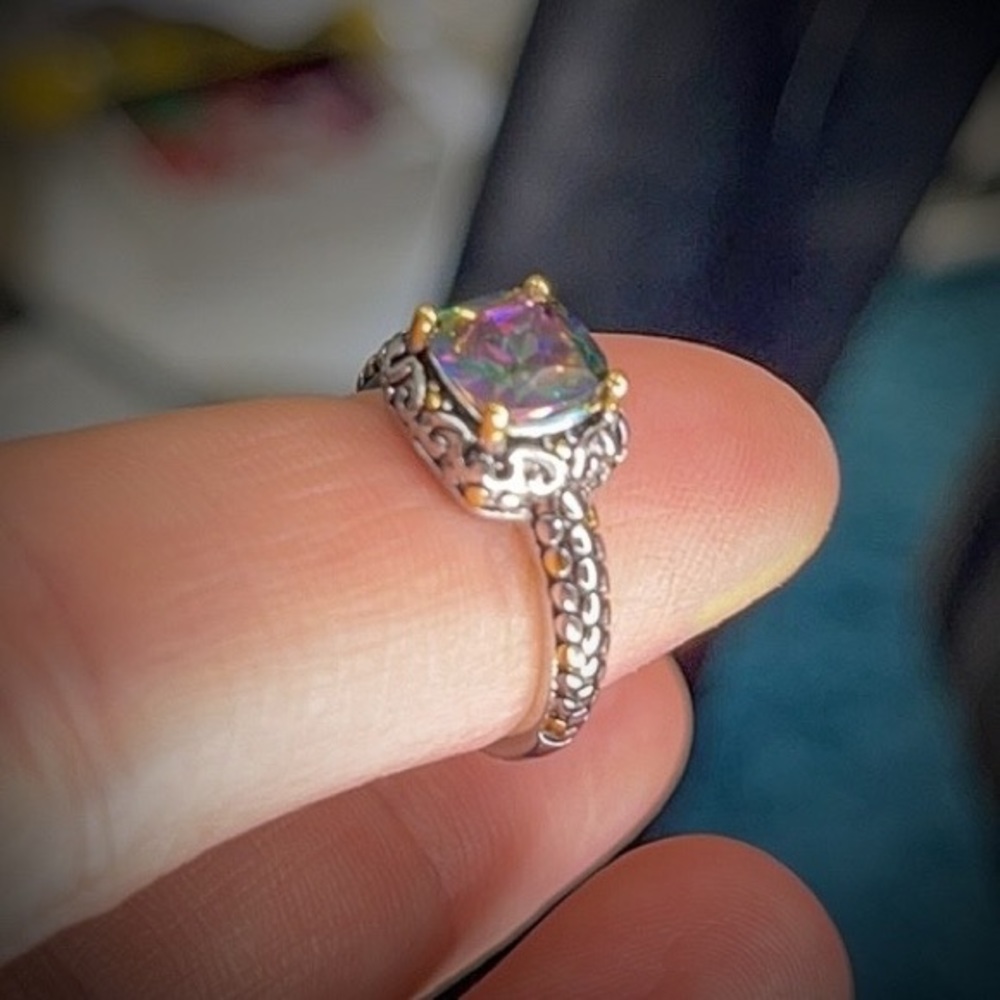 Sterling Silver Celtic Rainbow Topaz Cushion CZ - Picture 3 of 9